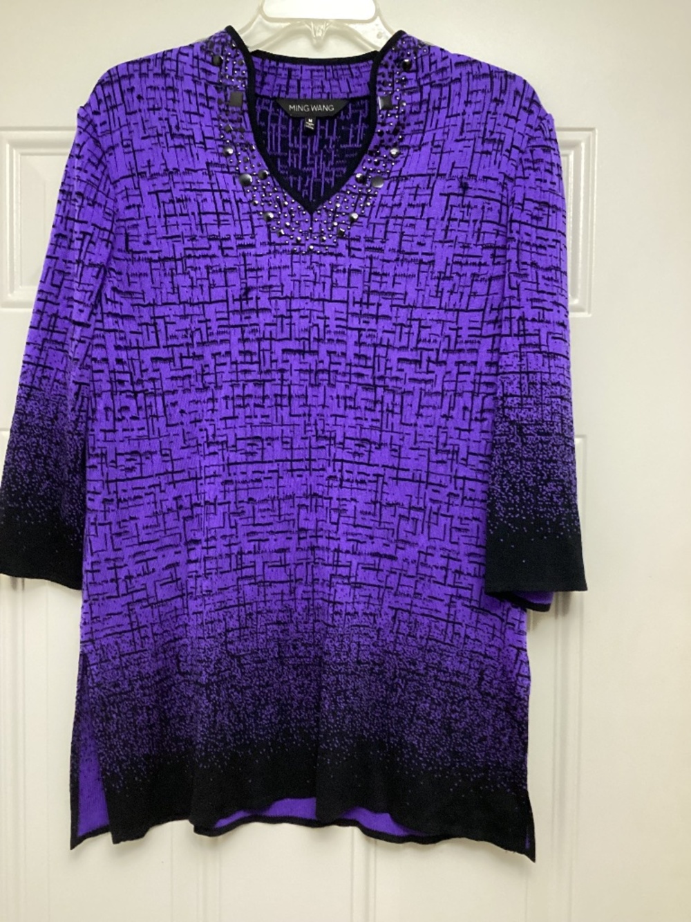 Ming Wang Black/Purple Ombre Knit Embelished Tunic